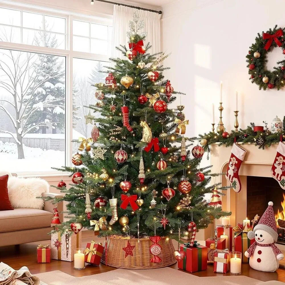 145 Piece Shatterproof Red Gold Christmas Ornament Set Tree Decor